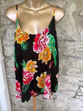 Old Navy Black Floral Spaghetti Strap Tank Top